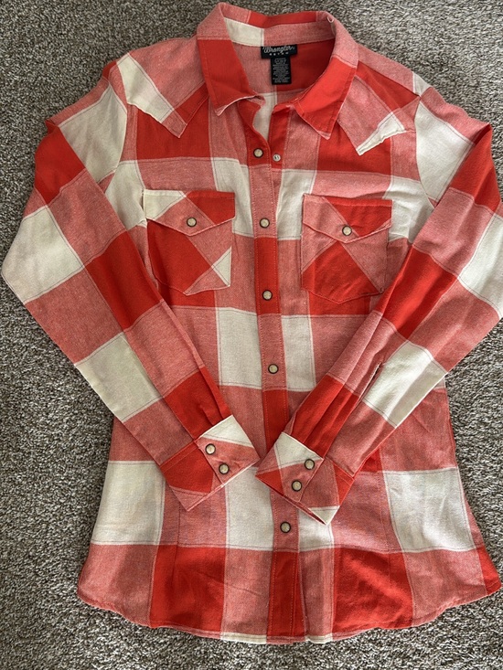 Wrangler Tops - Wrangler Red and Cream Plaid Western Snap Shirt